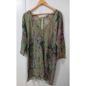 Sparrow womens large HAND DYE green art wear light sweater long silk cotton